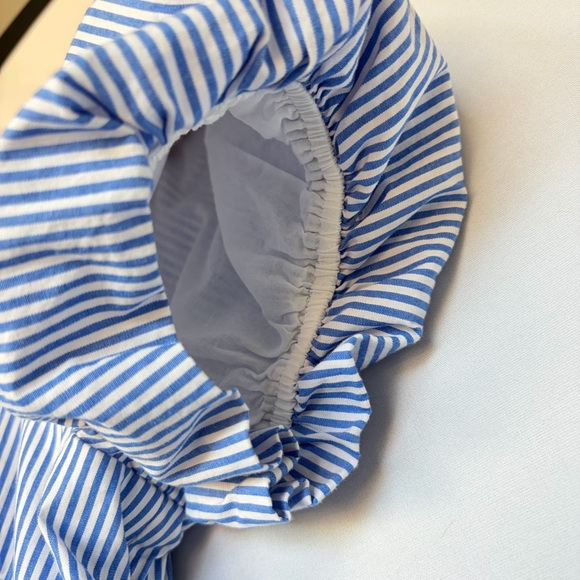 J. Crew Midi Dress Sz 8 Blue White Stripe Cotton Tiered Puff Sleeve SU24 Cottage - Picture 6 of 15